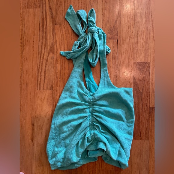 Free People teal crop top with ruched sides - Picture 2 of 4